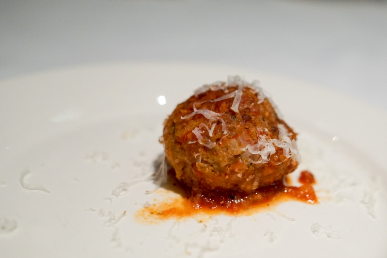 Indulgence 2015: Kitchen by Brad x Irvings Farm Fresh - Bubbles and Balls fresh bacon and ground pork, mixed with cabbage and rice, rolled into a ball and simmered in tomato sauce and topped with housemade Ukrainian cheese